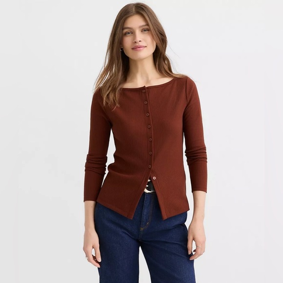LOFT Tops - LOFT Ribbed Boatneck Button Top